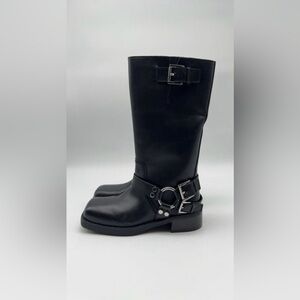 Michael Kors Black Leather Harness Moto Boots